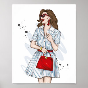 Póster Hermoso chica con ropa elegante con acento de moda