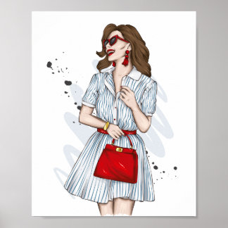 Póster Hermoso chica con ropa elegante con acento de moda