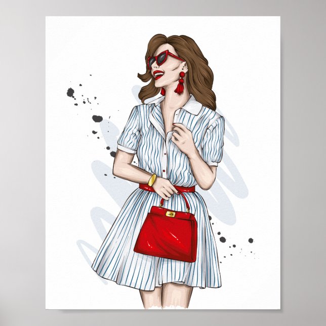 Póster Hermoso chica con ropa elegante con acento de moda (Frente)