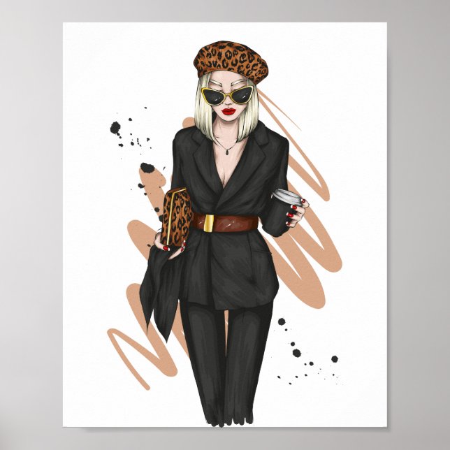 Póster Hermoso chica con ropa elegante con acento de moda (Frente)