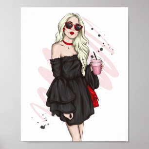 Póster Hermoso chica con ropa elegante con acento de moda