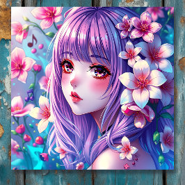 Póster Hermoso Chica de Anime con pelo morado