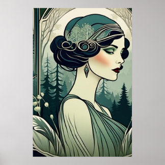 Póster Hermoso Chica de Flapper Art Deco de los años 20 e