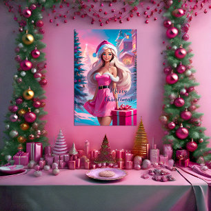 Póster Hermoso Chica de Navidades rosados 01