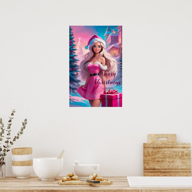 Póster Hermoso Chica de Navidades rosados 01 (Cocina)