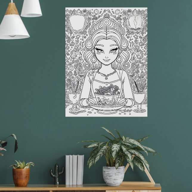 Póster Hermoso chica en una cafetería (Salón 1)