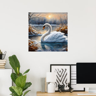 Póster Hermoso Cisne Blanco En Un Lago