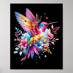 Póster Hermoso Colibrí Floral Espiritual Tejido Oído