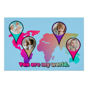 Póster Hermoso Collage de fotos del Mapa Mundial Multicol