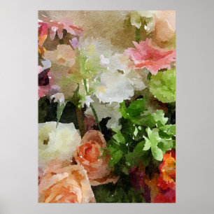 Póster Hermoso color de agua floral, rosa y verde