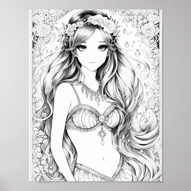 Póster Hermoso colorante para adultos de Sirena (Frente)