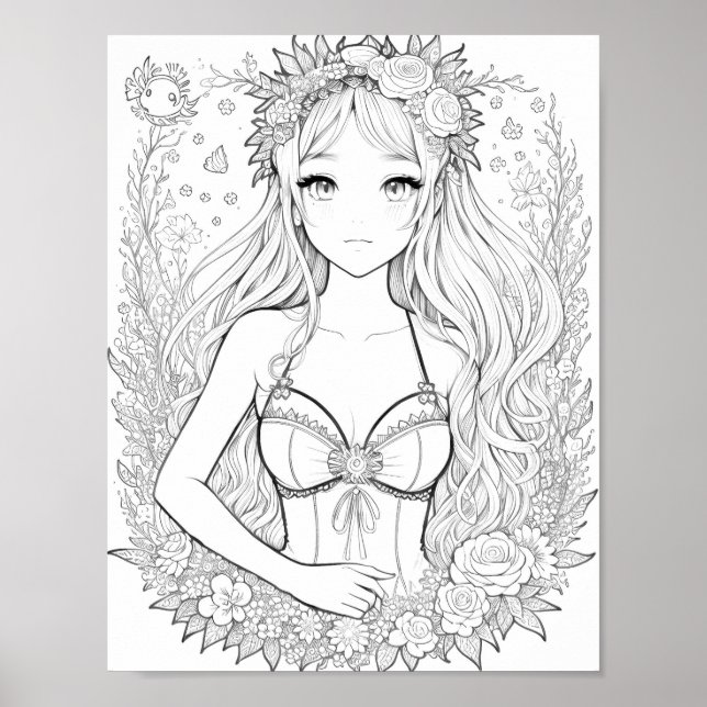 Póster Hermoso colorante para adultos de Sirena (Frente)