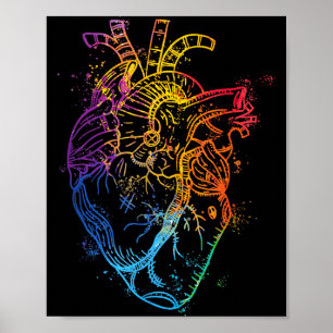 Póster Hermoso Corazón de Arcoíris en Acuarela Órgano Hum