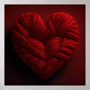 Póster Hermoso corazón de San Valentín hecho de hilo rojo
