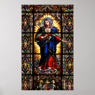 Póster Hermoso Corazón Sagrado Religioso de la Virgen Mar