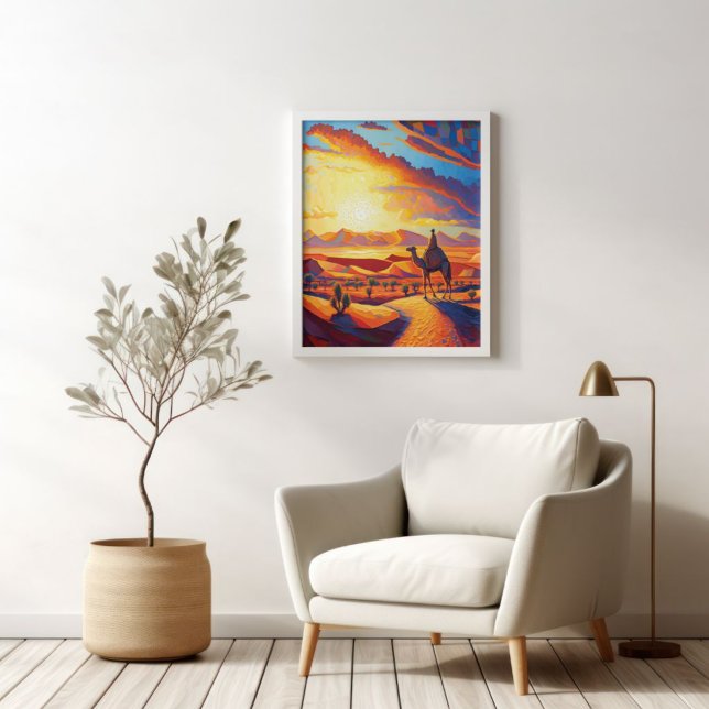 Póster Hermoso desierto de la Hora Dorada Sunset y camell (Subido por el creador)
