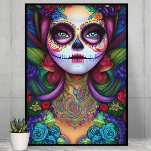 Póster Hermoso Día de los Muertos Mujer