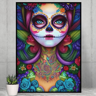 Póster Hermoso Día de los Muertos Mujer