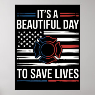 Póster Hermoso Día Para Salvar Vidas Bombero PNG
