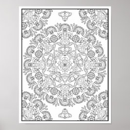 Póster Hermoso diseño de mandala de flores para colorear