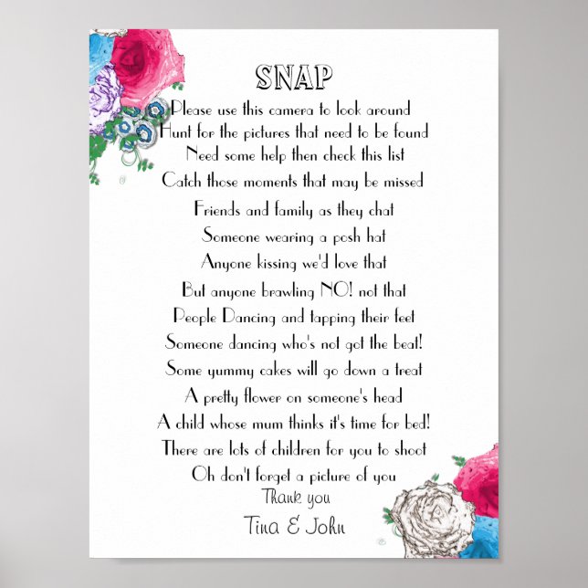 Póster Hermoso diseño de rosa para juego de fotos de boda (Frente)