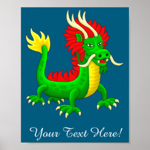 Póster Hermoso Dragón Chino Dibujado a Mano