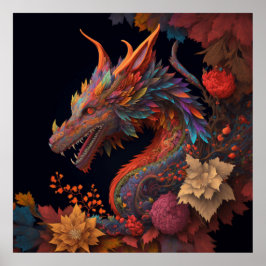 Póster Hermoso Dragón Floral