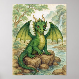 Póster Hermoso dragón verde