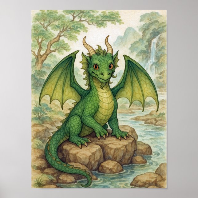 Póster Hermoso dragón verde (Frente)