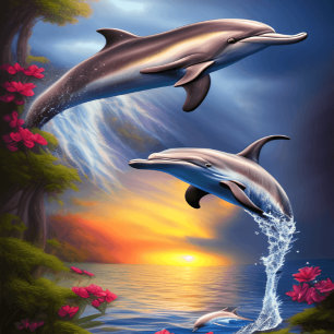 Póster Hermoso dúo de delfines en el paraíso