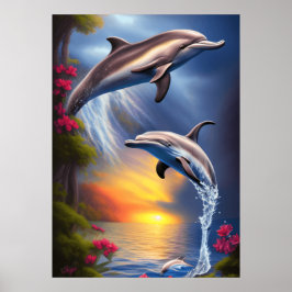 Póster Hermoso Dúo Delfín En El Paraíso