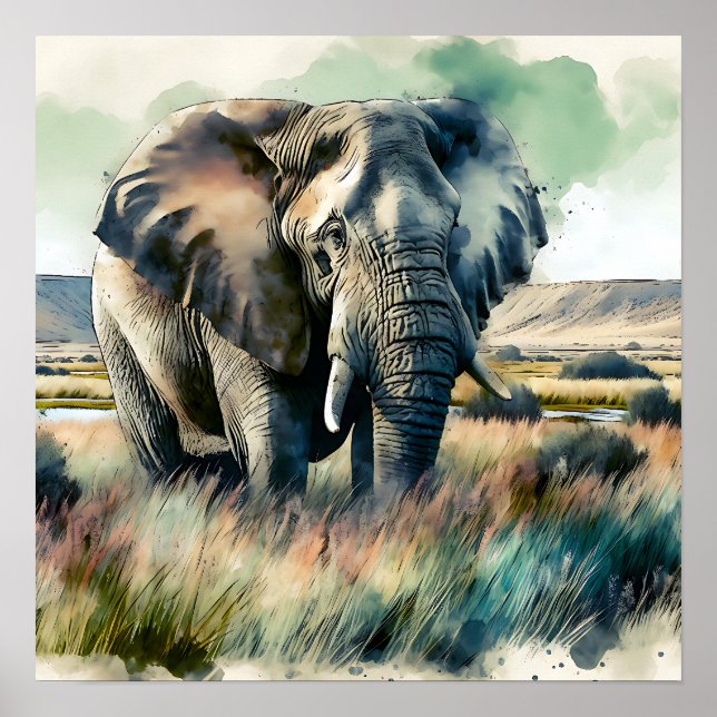 Póster Hermoso elefante acuático (Frente)