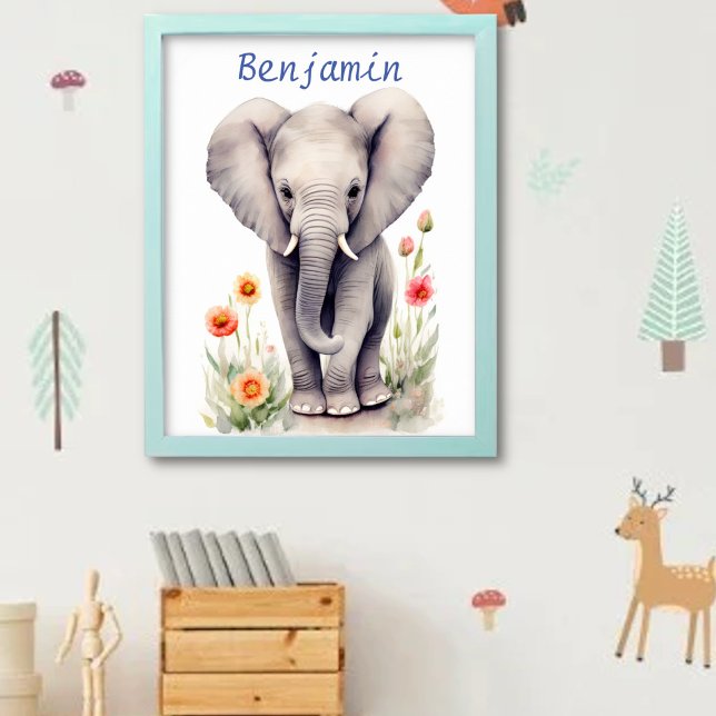 Póster Hermoso elefante bebé Pastel Acuarela Flor de prim (Subido por el creador)