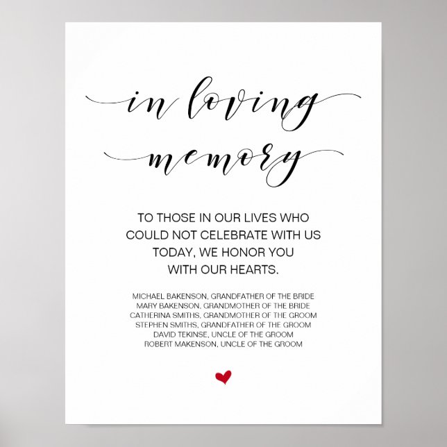 Póster Hermoso en memoria amorosa, mesa conmemorativa neg (Frente)