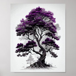 Póster Hermoso Esbozo De Árbol Blanco Y Negro Para Casa