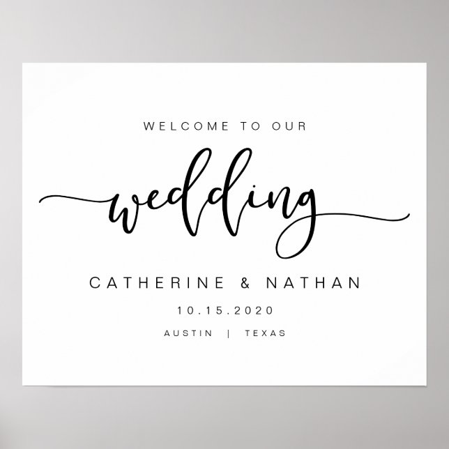 Póster Hermoso estilo moderno negro, bienvenida Boda (Frente)