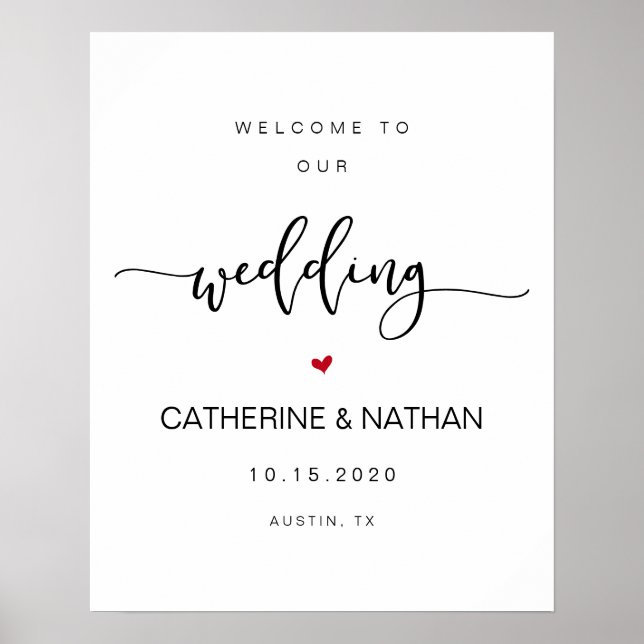 Póster Hermoso estilo moderno negro, bienvenida Boda (Frente)