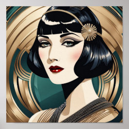 Póster Hermoso Flapper Art Deco de los años 20