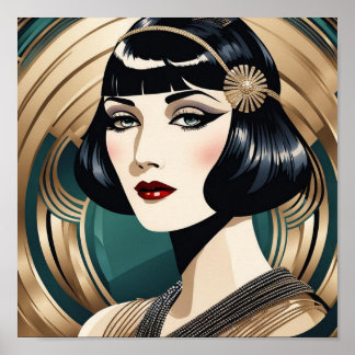 Póster Hermoso Flapper Art Deco de los años 20