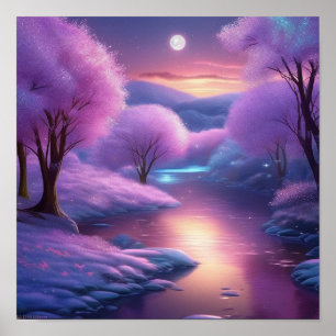 Póster Hermoso fondo morado en una noche de invierno