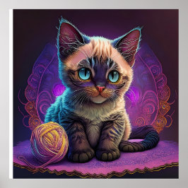 Póster Hermoso gatito joven con bola de hilo