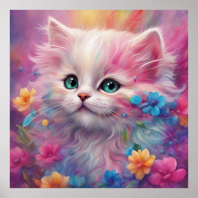Póster Hermoso Gato Blanco Fluffy (Frente)