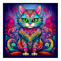 Hermoso gato con Poster de diseño de Mandala
