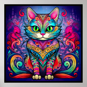 Póster Hermoso gato con Poster de diseño de Mandala