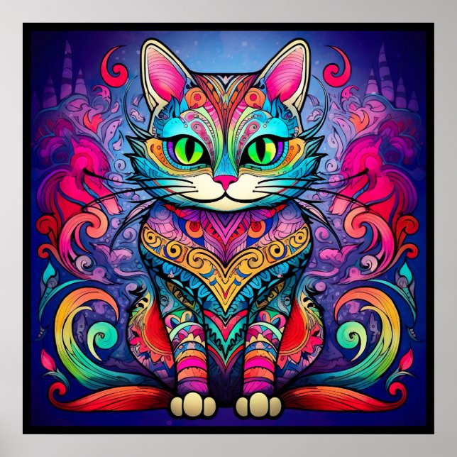 Póster Hermoso gato con Poster de diseño de Mandala (Frente)
