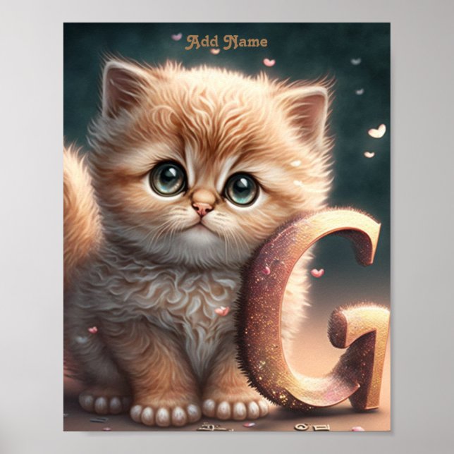Póster Hermoso Gato Gatito Caprichoso Corazones Guardería (Frente)
