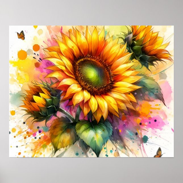 Poster - Hermoso girasol amarillo, arte (Frente)