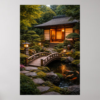 Póster Hermoso hogar y jardín japonés