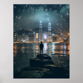 Póster Hermoso Horizonte Hong Kong, ciudad nocturna