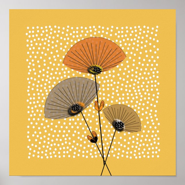 Póster Hermoso Ilustracion de flores retro (Frente)